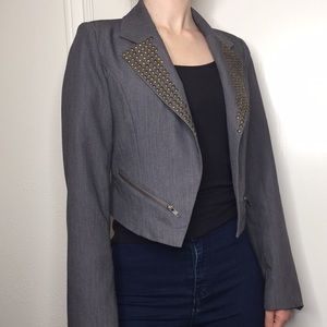 Gray Blazer with Metal Stud Detail